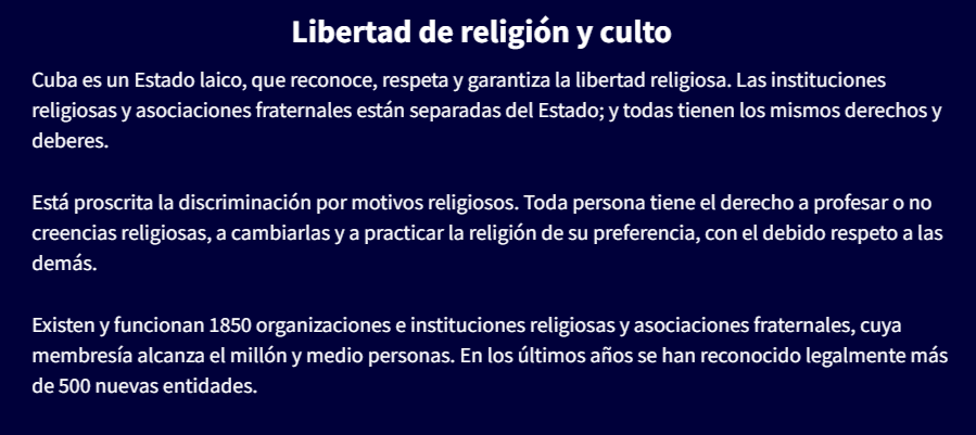 Libertad de religion y culto en Cuba 